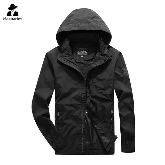 Men's Windbreaker Hiking Jacket Men's Thin Waterproof MA-1 Pilot Hooded Coat Me image 0