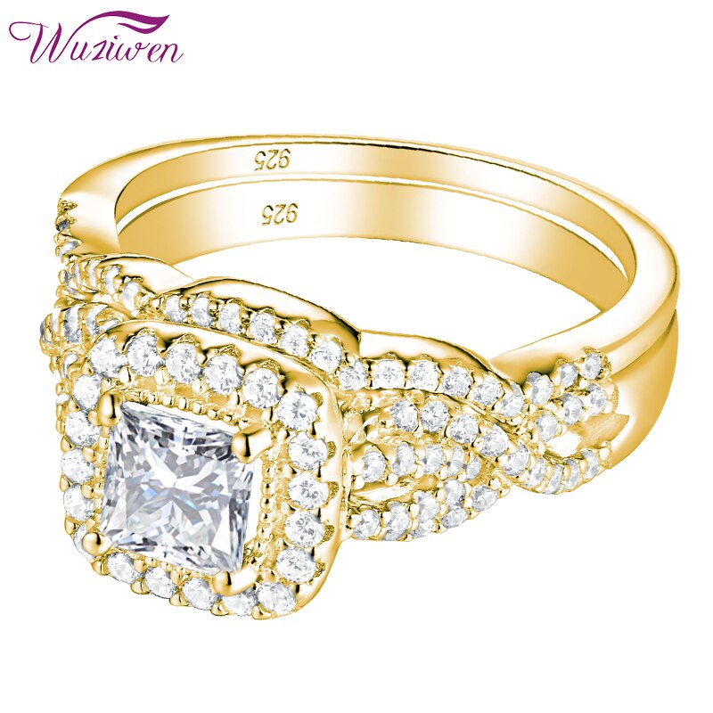 Wuziwen Yellow and Rose Gold 925 Sterling Silver Engagement Ring Set image 3