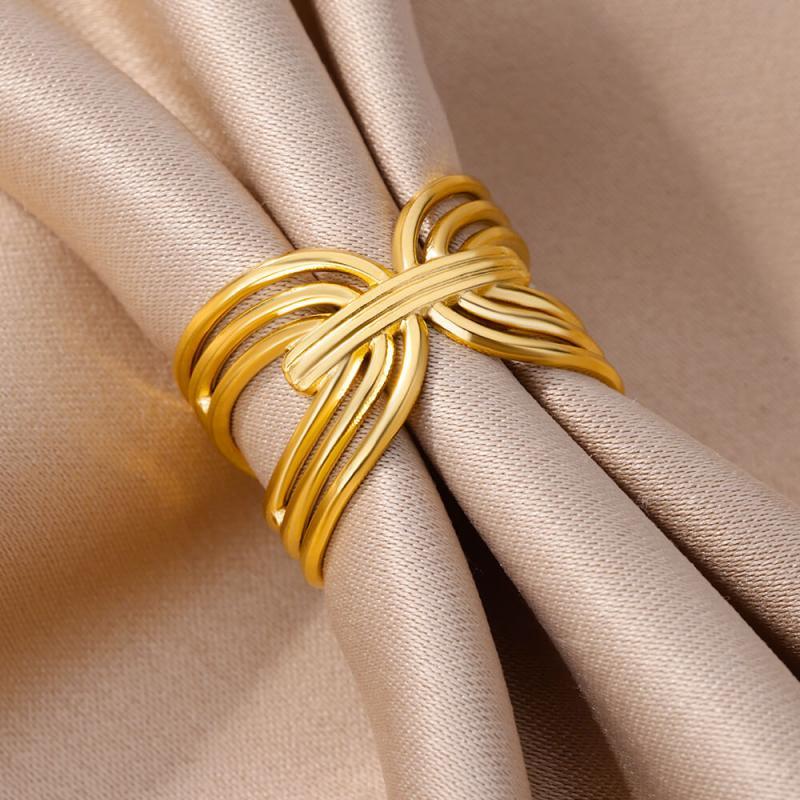 48 Style Women Stainless Steel Rings Gold Color Hollow Out Geometric Open Ring  image 56