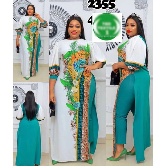 High Quantity African Gorgeous New Design Long Top With Pants 2 Pieces For Lady image 0