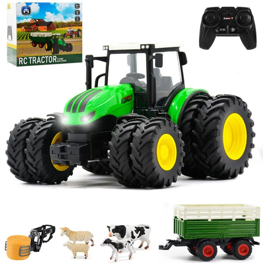 1/24 RC Tractor Trailer with LED Light,8In1 Farm Toys Set 2.4GHZ Remote Control image 0