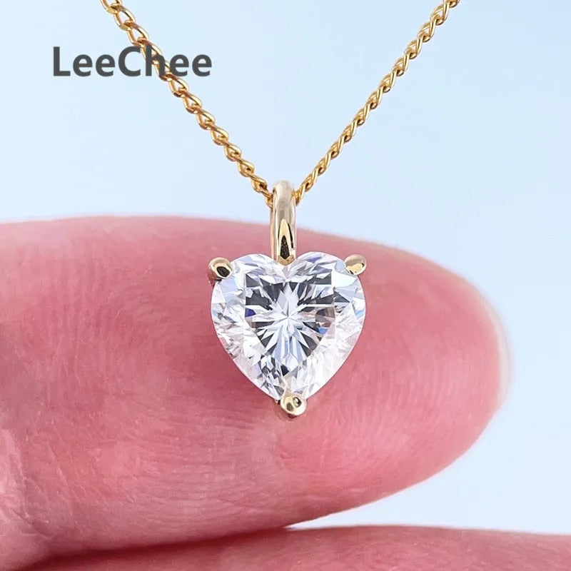 1CT Heart Cut Moissanite Pendant Real 18K Yellow Gold 6.5MM VVS Lab Diamond Nec image 2