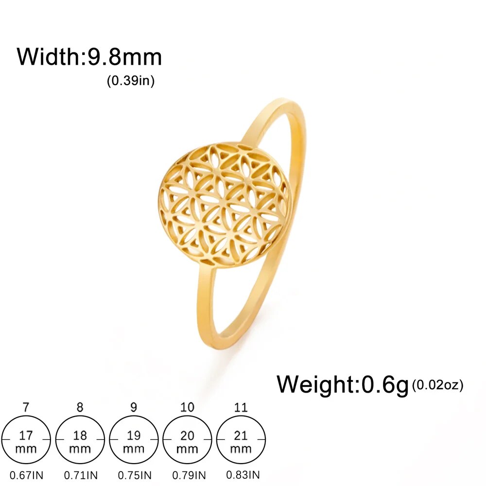 My Shape Lotus Mandala Flower Rings Women Stainless Steel Gold Color Finger Rin image 5