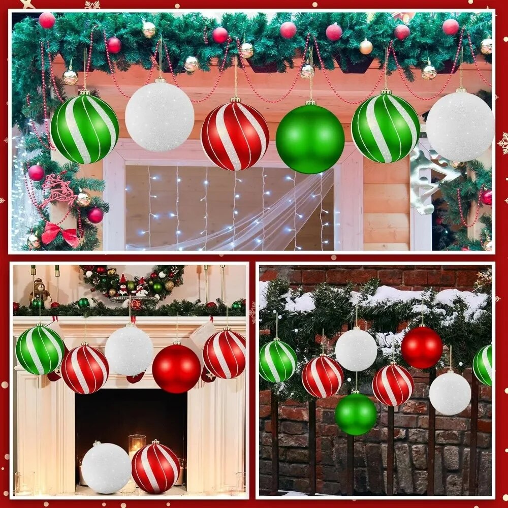 Set of 8 Large Christmas Ball Ornaments 6 Inch Glitter Hanging Christmas Plasti image 4