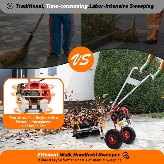 1.7HP 43CC 2 Stroke Air-Cooled Walk Behind Snow Sweeper Nylon Brush Outdoor Han image 0