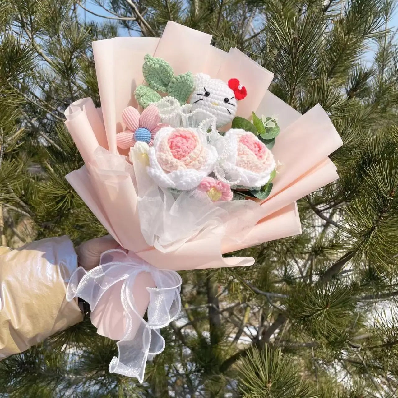 Kawaii Hello Kitty Cat Plush Dolls  Rose Soap Flowers Bouquet Christmas Valenti image 26