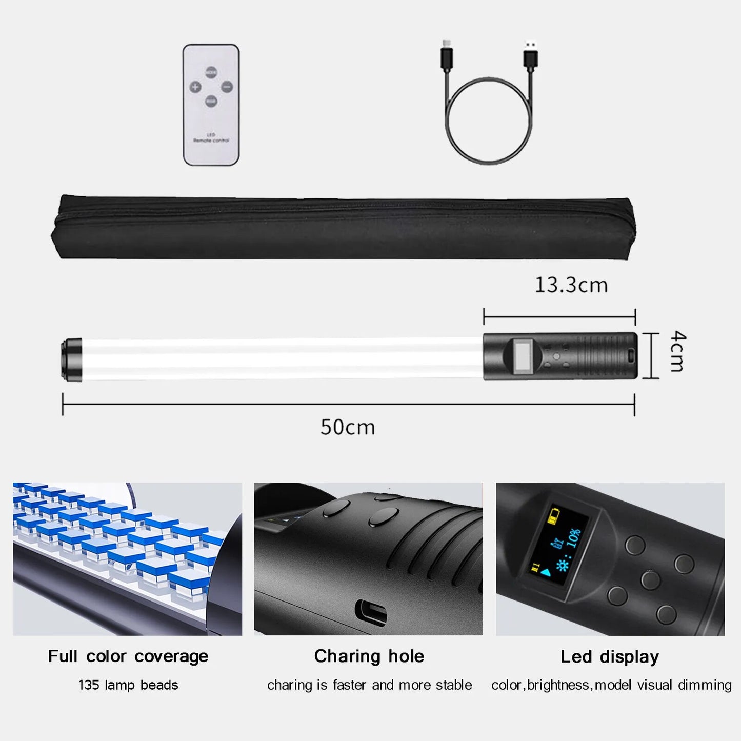 50cm 20" RGB Handheld LED Video Light Wand Stick Photography Light With Built-i image 7
