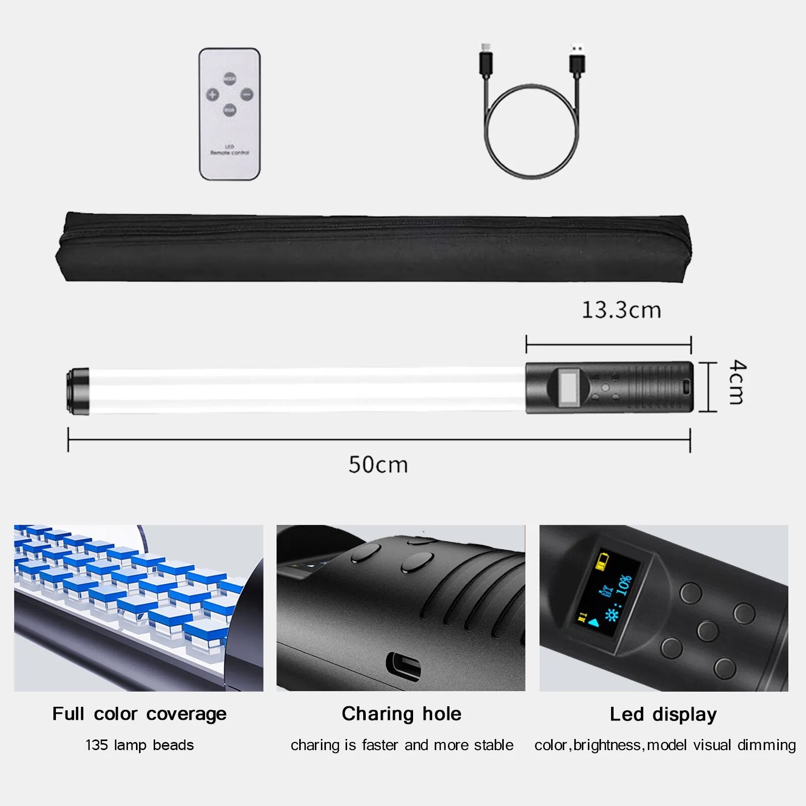 50cm 20" RGB Handheld LED Video Light Wand Stick Photography Light With Built-i image 7