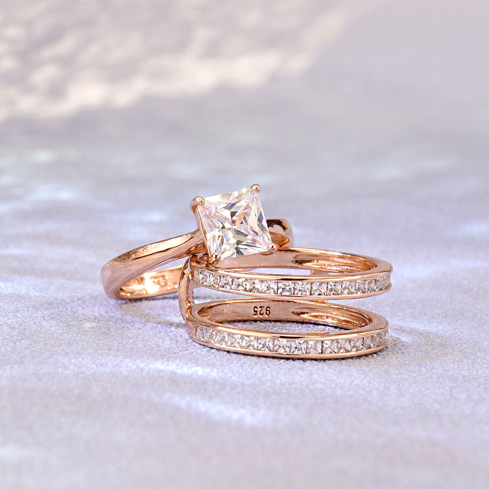 Wuziwen Yellow Rose Gold Protection Enhanced Wedding Rings for Women 925 image 3