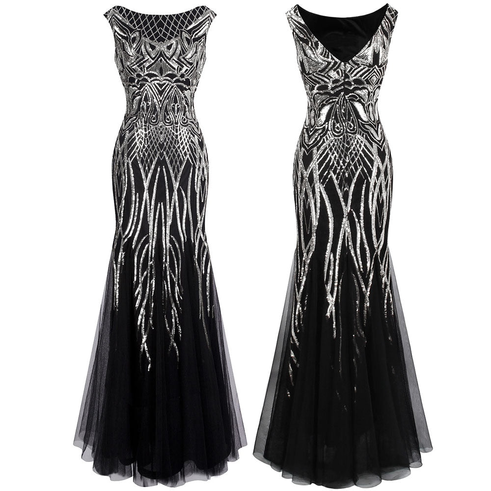 Angel-fashions Bateau Boat Neck Vintage Golden Sequin Ball Gown Long Prom Dress image 2