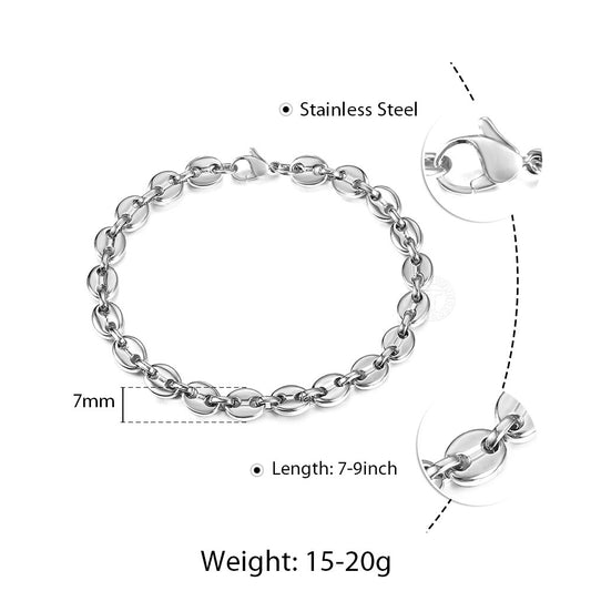 Coffee Beans Link Chain Bracelet Stainless Steel Gold Silver Color for Men image 0