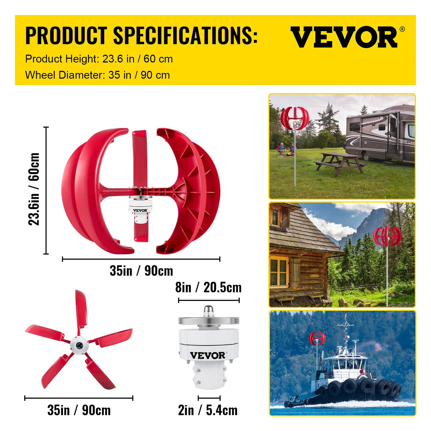 VEVOR Vertical Axis Wind Turbine 12V 100W/400W/600W Alternative Energy Generato image 2