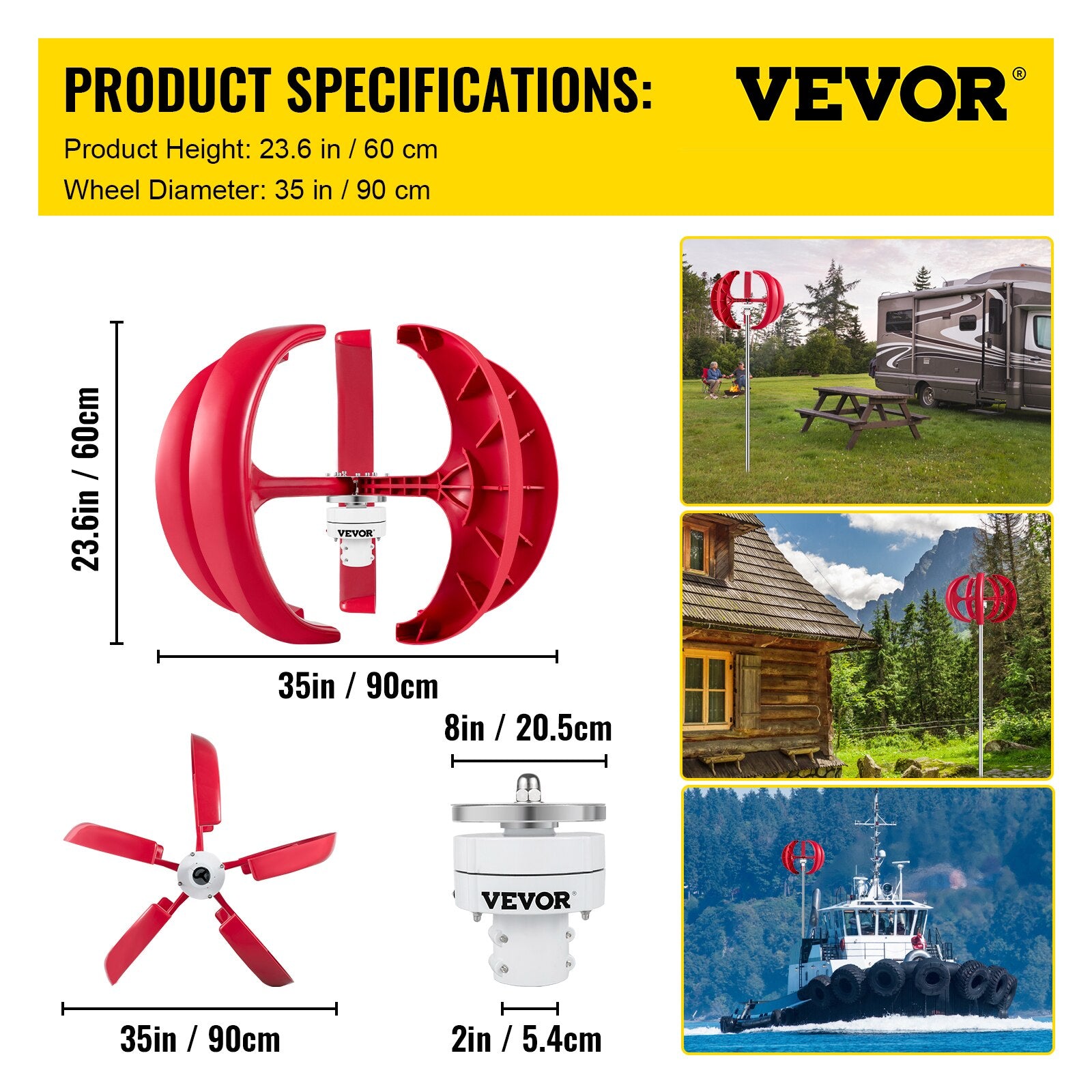 VEVOR Vertical Axis Wind Turbine 12V 100W/400W/600W Alternative Energy Generato image 2