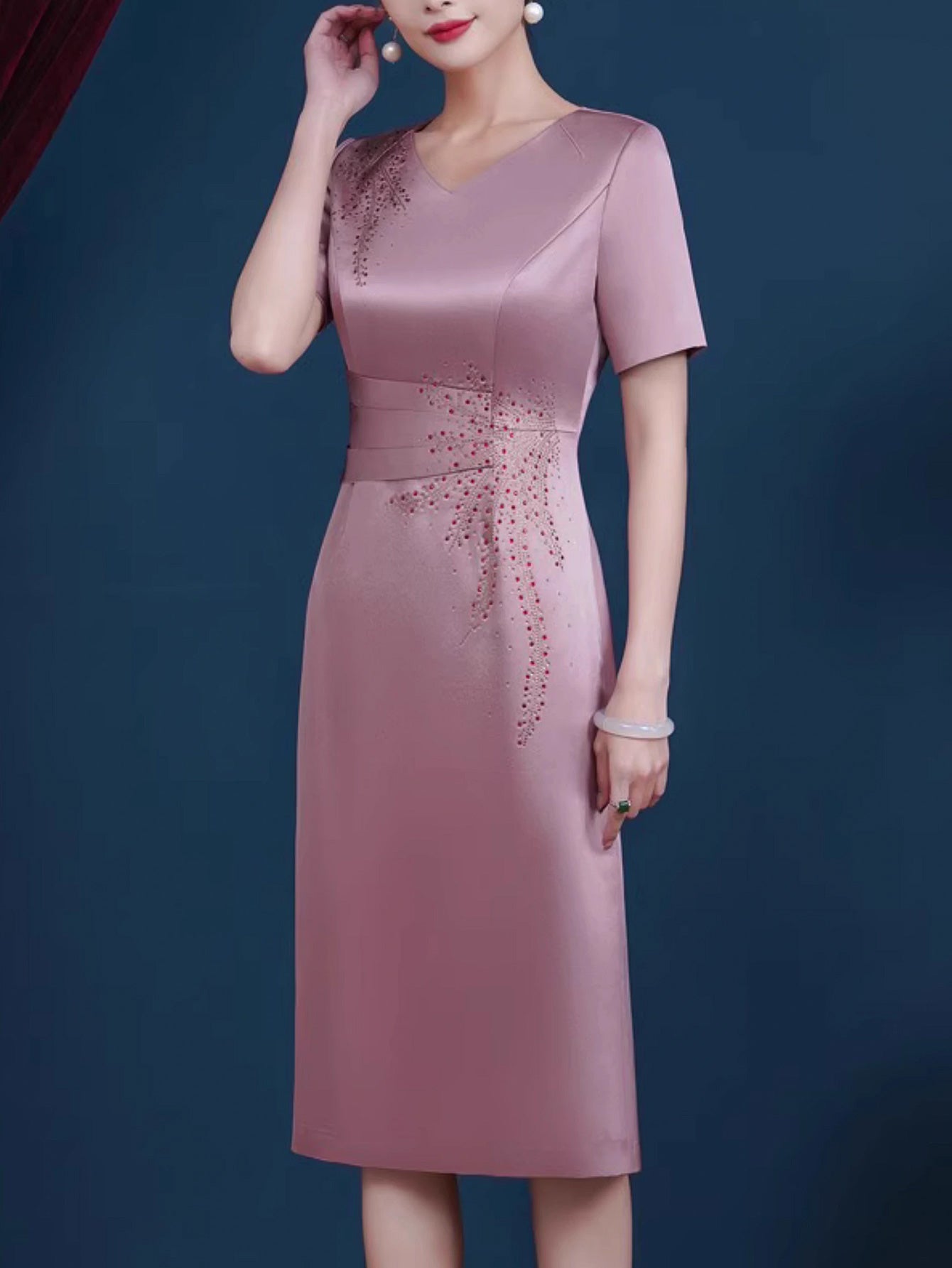 Elegant Short-sleeved V-neck Evening Dress, Dress For Women, Suitable For Weddi image 3