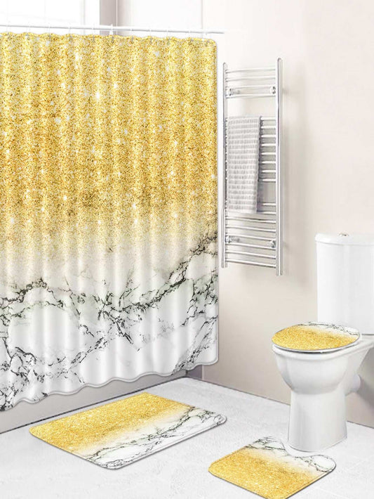 1pc Ultrafine Fiber Gold Marble Printed Floor Mat/u-shaped Mat/toilet Cover Mat image 0