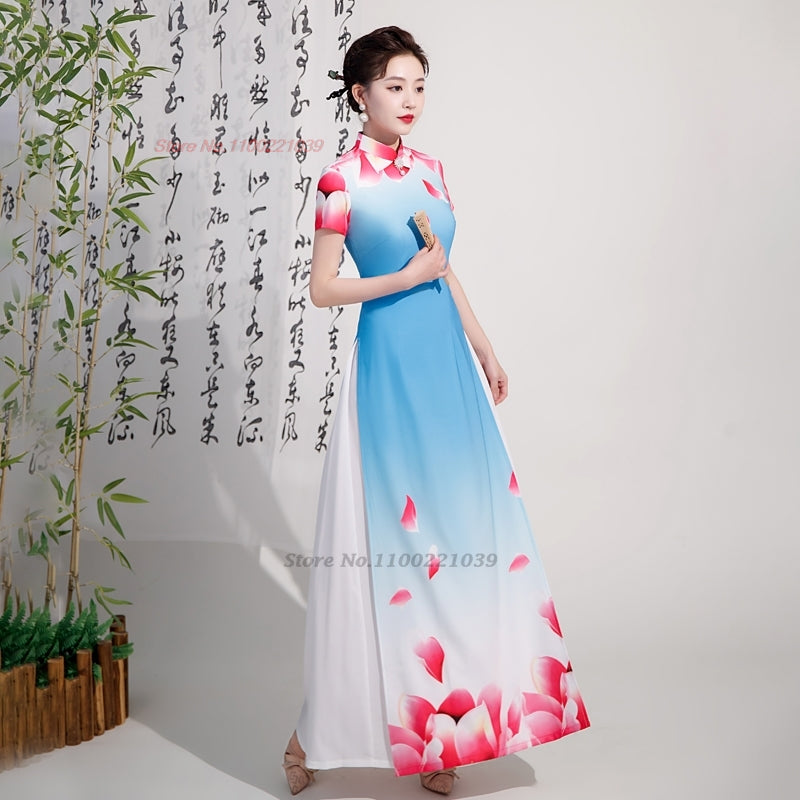 2024 vietnam aodai dress traditional chinese improved qipao national flower pri image 2