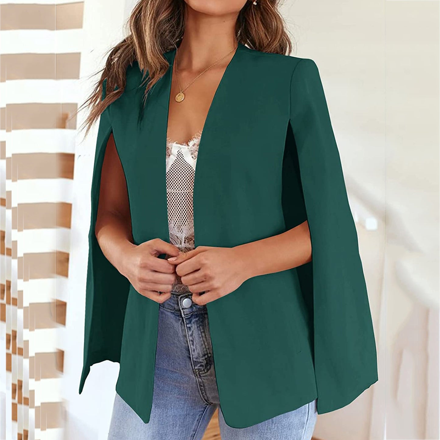 Womens Stylish Long Sleeve Shawl Jacket Open Front Collarless Semi Formal Ladie image 1