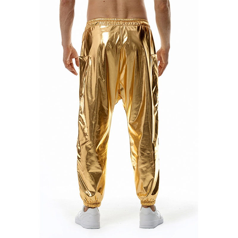 Men's Metal Shiny Jogging Pants Night Club Disco Party Elastic Pants Gold Silver image 7