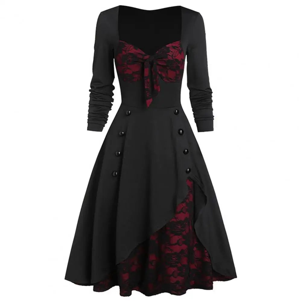 Women Lace Dresses Stitching Plus Size Long Sleeve Classical Retro Style Winter image 3
