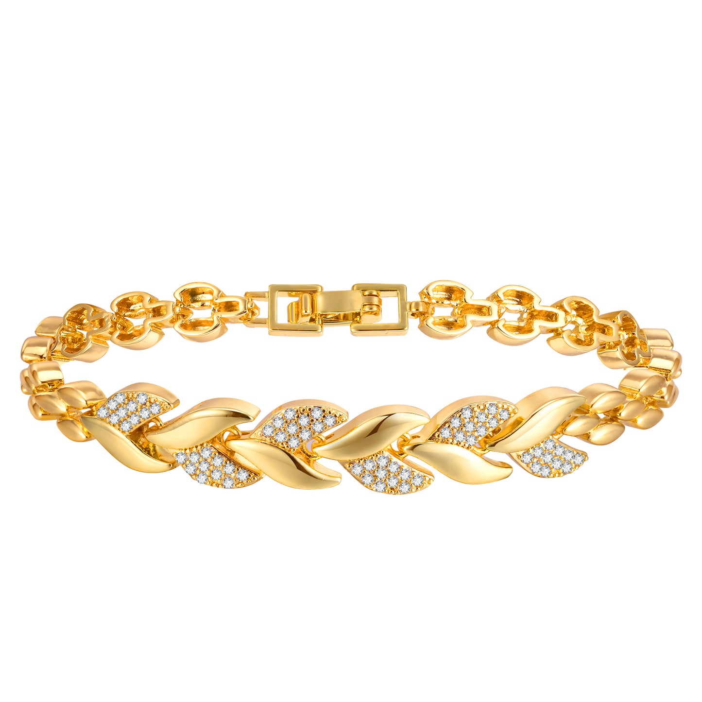 Cubic Zirconia Clover Bracelet for Women18k Gold Plated Link Statement Jewelry image 17