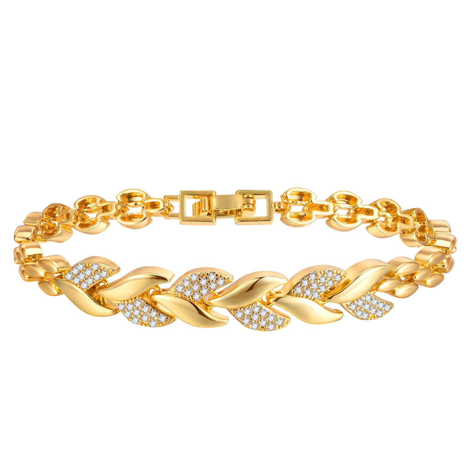 Cubic Zirconia Clover Bracelet for Women18k Gold Plated Link Statement Jewelry image 17