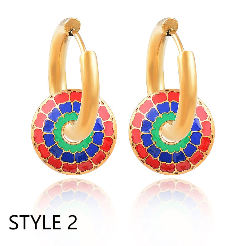 SINLEERY Colorful Enamel 316L Stainless Steel Gold Color Hoop Earrings For Wome image 2