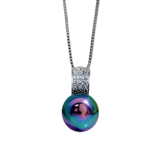 S925 Silver Necklace Tahitian Black Pearl Necklace Pendant Tamsui K Gold Natura image 0