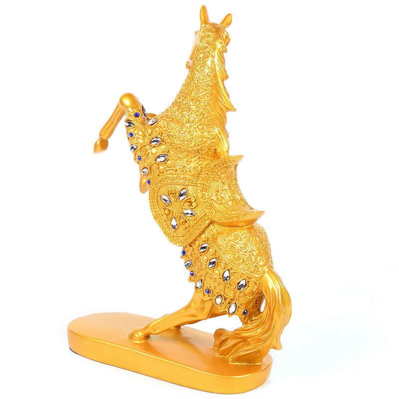 Resin Animal Sculpture Golden Lucky Prancing Horse Statue Home Living Room image 3