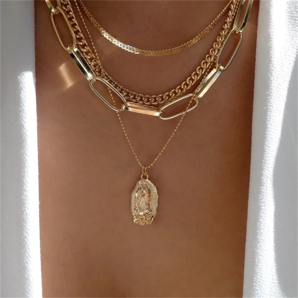 Bls-miracle Fashion Gold Color Heart-Shaped Necklace For Women Trendy Multi-Lay image 33
