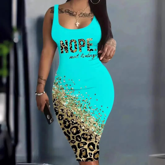 2024 Spring Summer Women's  Plus Size Dresses  Fashion Contrast Leopard U-Neck image 0