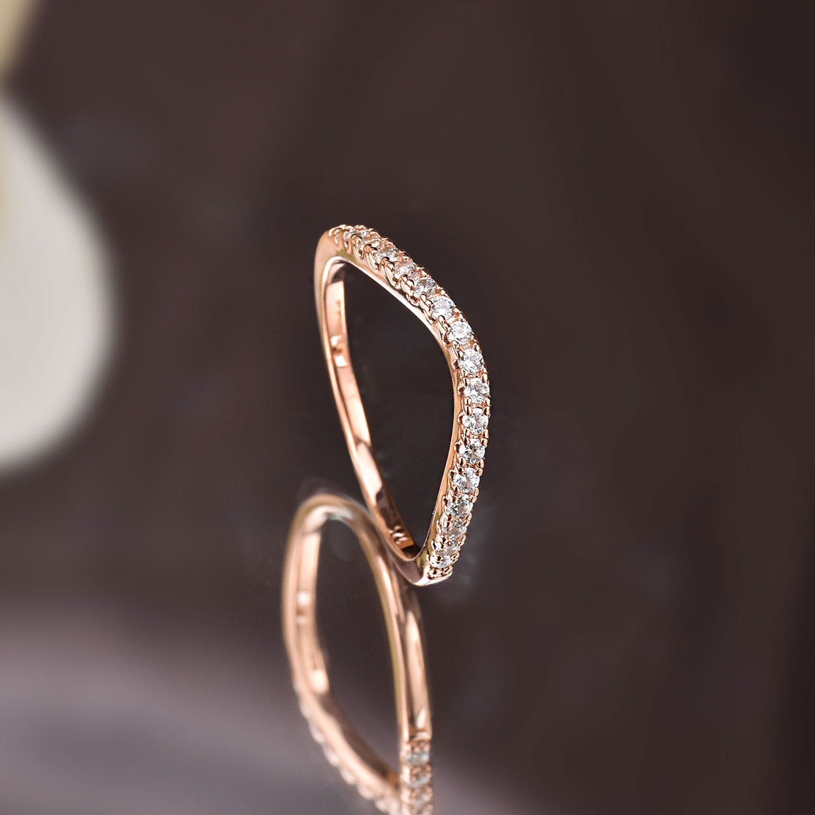 Newshe Rose Yellow Gold Curved Wedding Bands For Women Stacking Solid 925 image 2