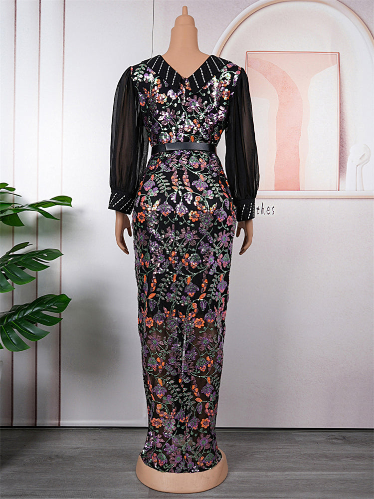 Turkey Dresses For Women African Designer 2024 Novelty Dashiki Sequin Maxi Robe image 4