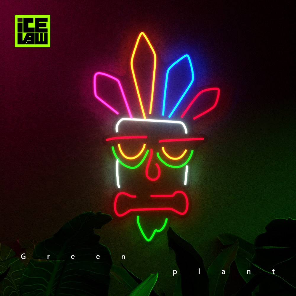 Icelaw Neon Light Indians Tiki Room Decor Wall Lamp Led Night Light Bedroom Dec image 1
