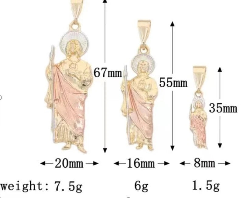 Green Pink Gold Color San Judas Tadeo Pendant Necklace 3 Sizes Gold Necklace fo image 4