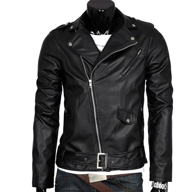 Men Leather Jacket Slim Fit Motorcycle Jacket Zipper Casual Coat Spring Autumn image 0