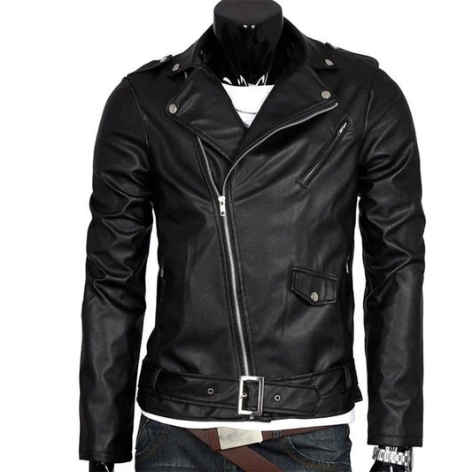 Men Leather Jacket Slim Fit Motorcycle Jacket Zipper Casual Coat Spring Autumn image 0