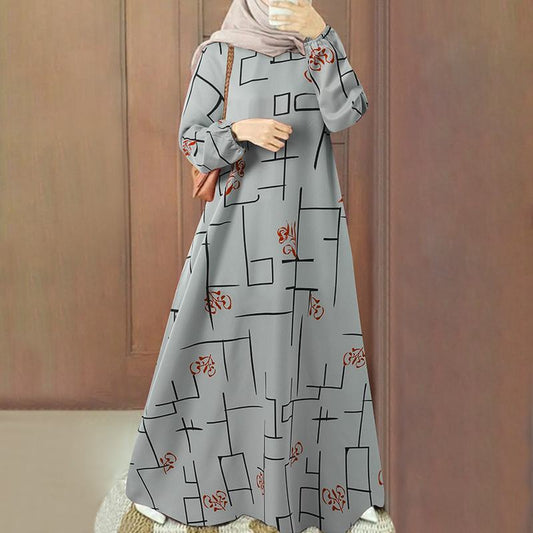 ZANZEA Women Vintage Long Sleeve Muslim Dress Spring Printed Maxi Vestidos Robe image 0
