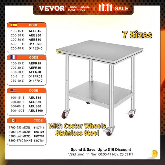 VEVOR Stainless Steel Kitchen Worktable shelves Commercial Work Bench Table wit image 0