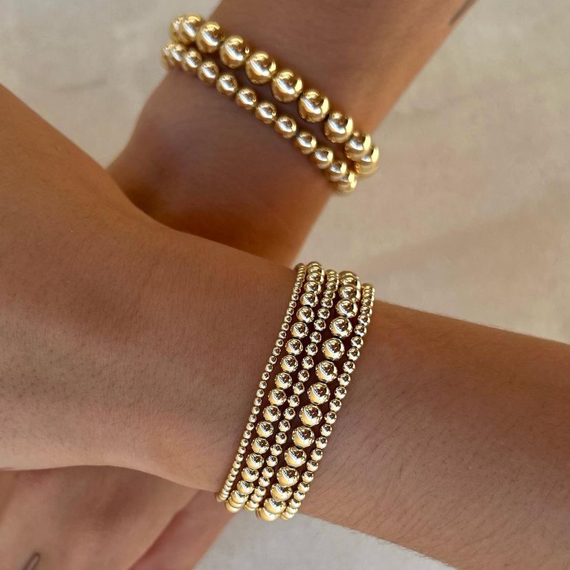 KKBEAD Gold Plated Beads Bracelet  for Women Stretch Bracelets Copper Beads 18 image 1