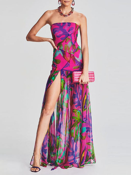 Women s Off Shoulder Ruffle Sleeve Floral Print Maxi Dress with Belt for Beach  image 0