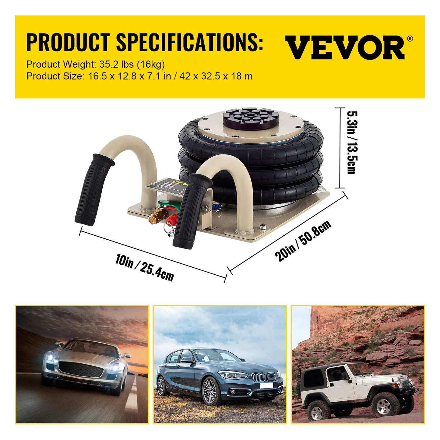 VEVOR Pneumatic Jack 3 Ton Triple Bag Air Jack Fast Lifting Height Pneumatic Ai image 0