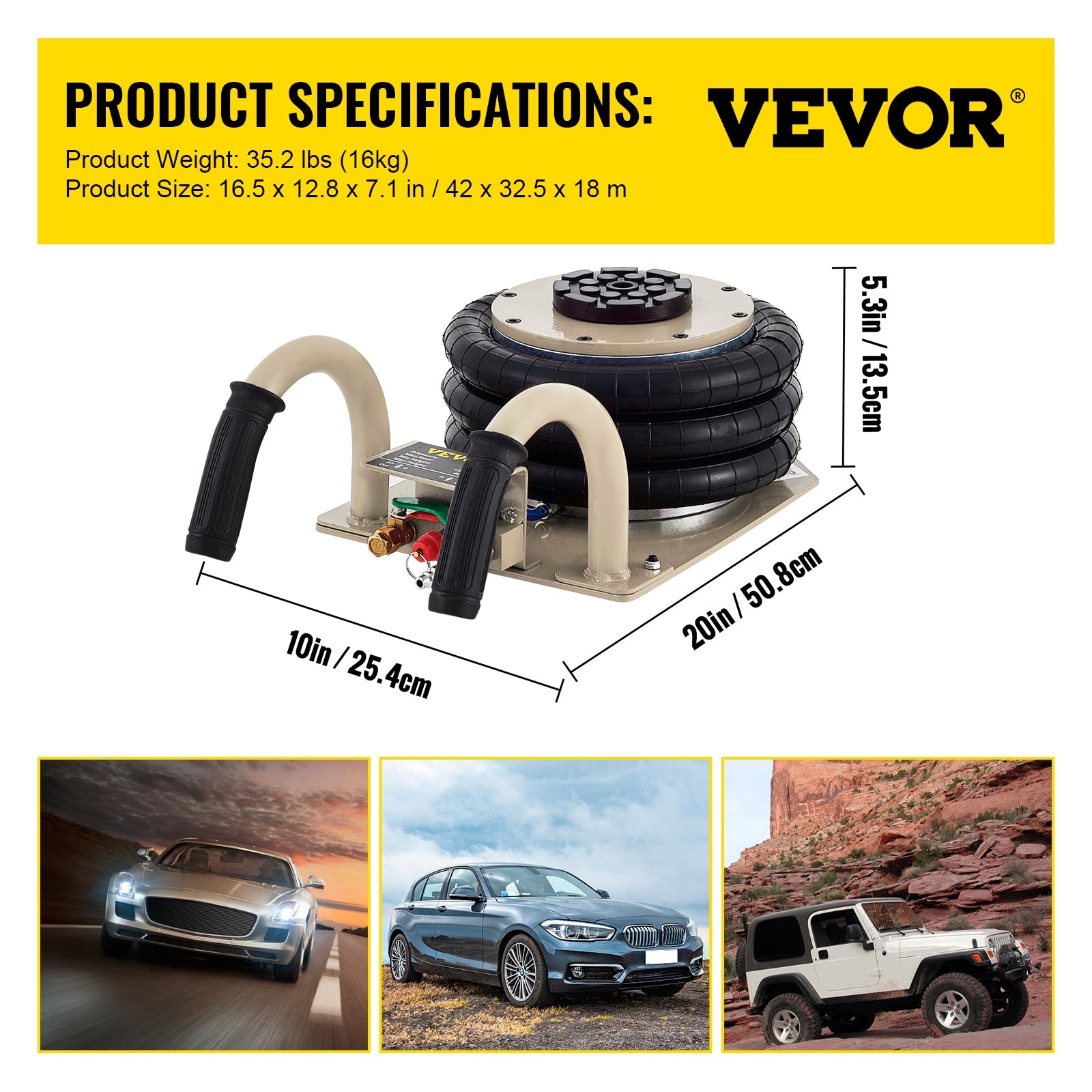 VEVOR Pneumatic Jack 3 Ton Triple Bag Air Jack Fast Lifting Height Pneumatic Ai image 0