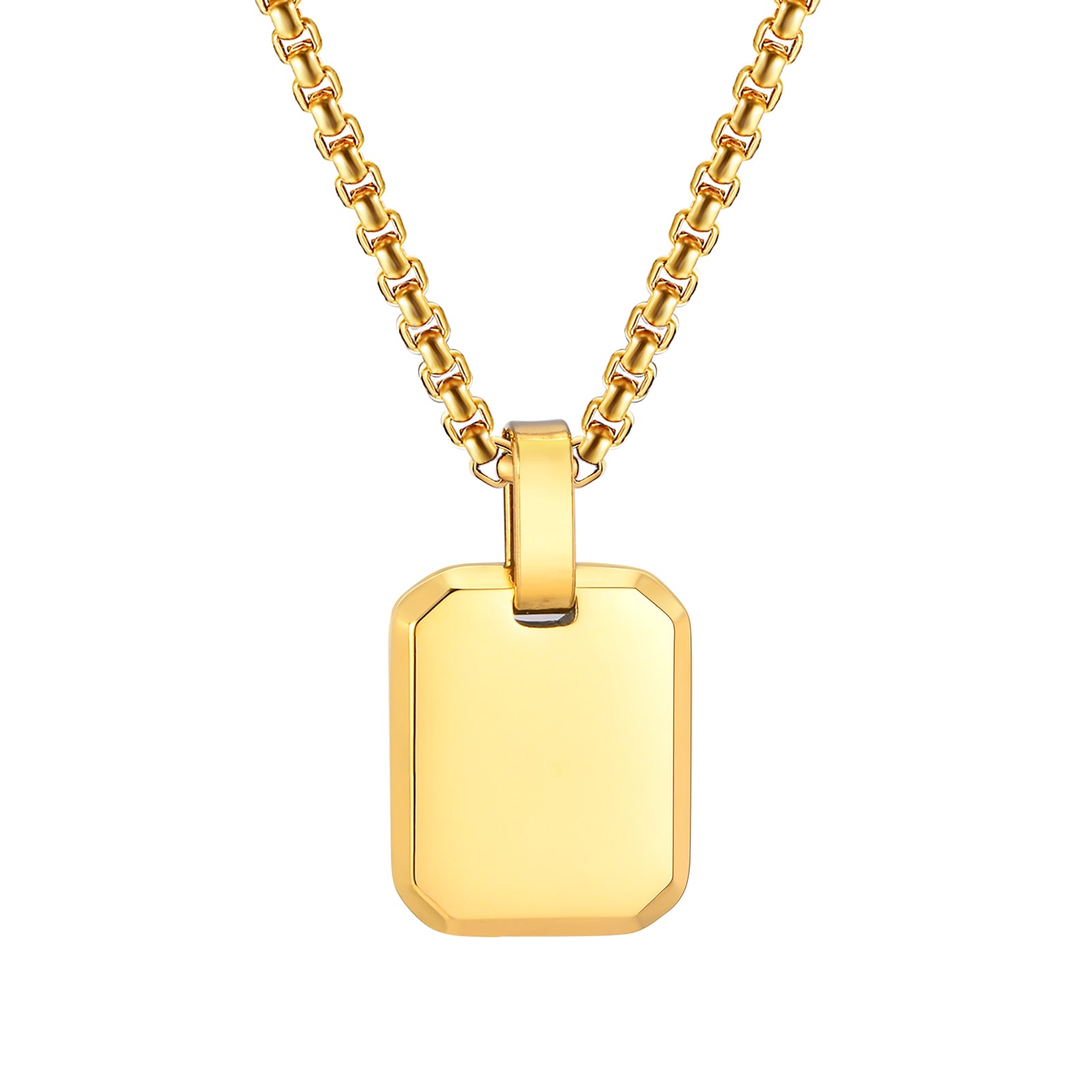 Engrave Square Necklace Personalized Tag ID Pendant, Stainless Steel Gold Plate image 0