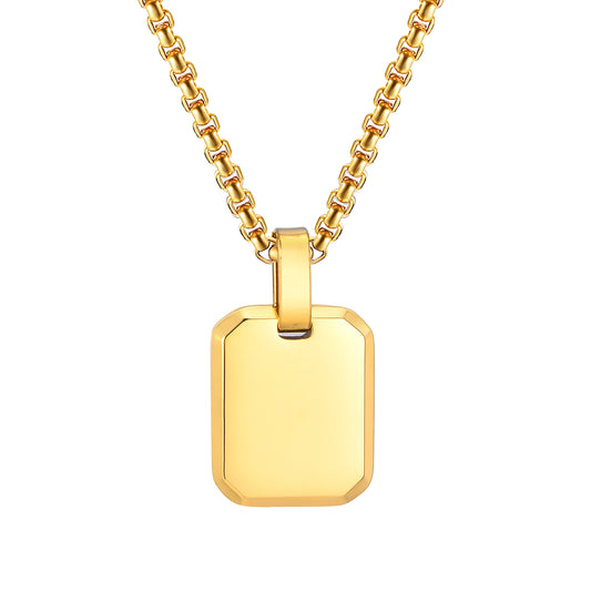 Engrave Square Necklace Personalized Tag ID Pendant, Stainless Steel Gold Plate image 0