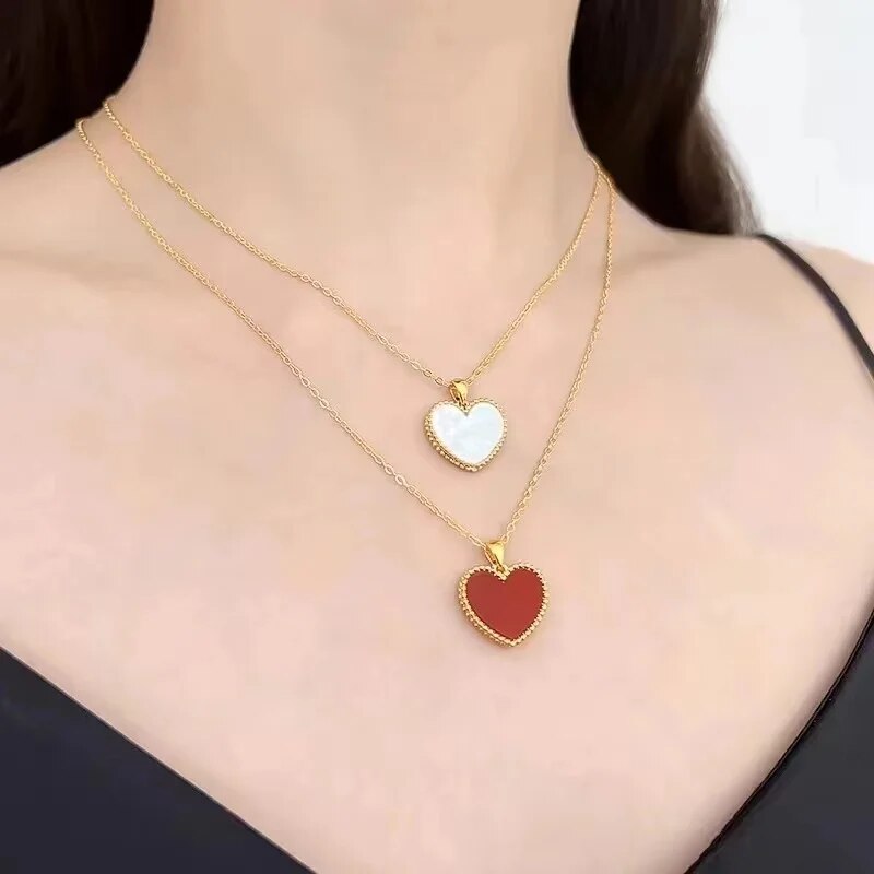 YUNLI Real 18K Gold Heart Necklace Pendant Natural Red Agate Pendant Pure AU750 image 7