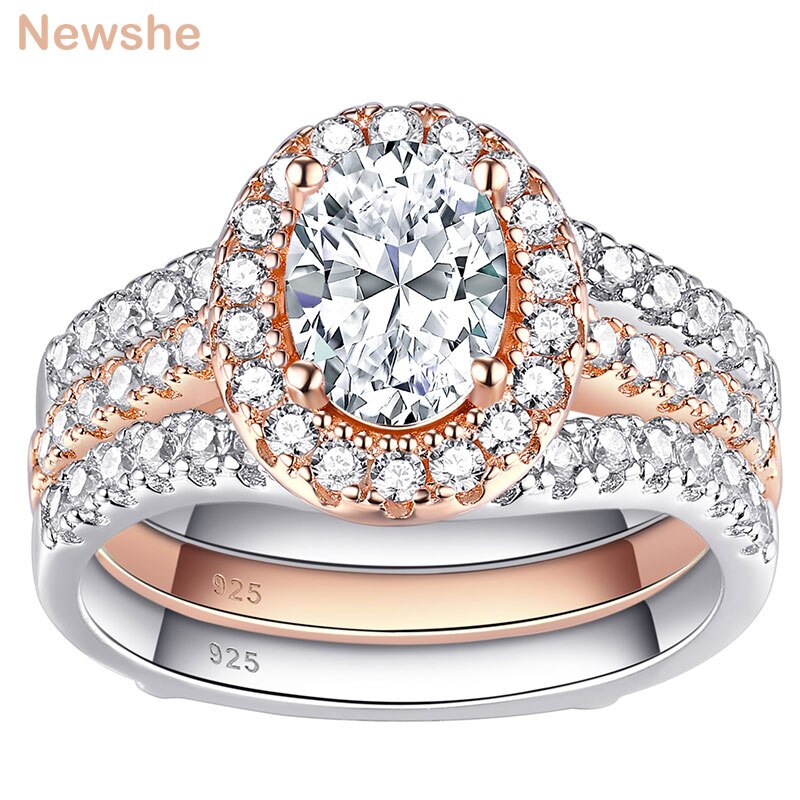 Newshe 2 Pieces Oval Pear Cut 925 Sterling Silver Rose Gold Engagement Ring image 3
