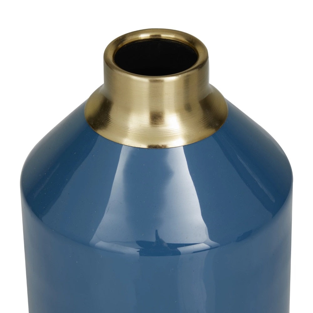 10” Decorative Items for Home and Decoration 8“H Blue Metal Vase With Gold Rims image 3