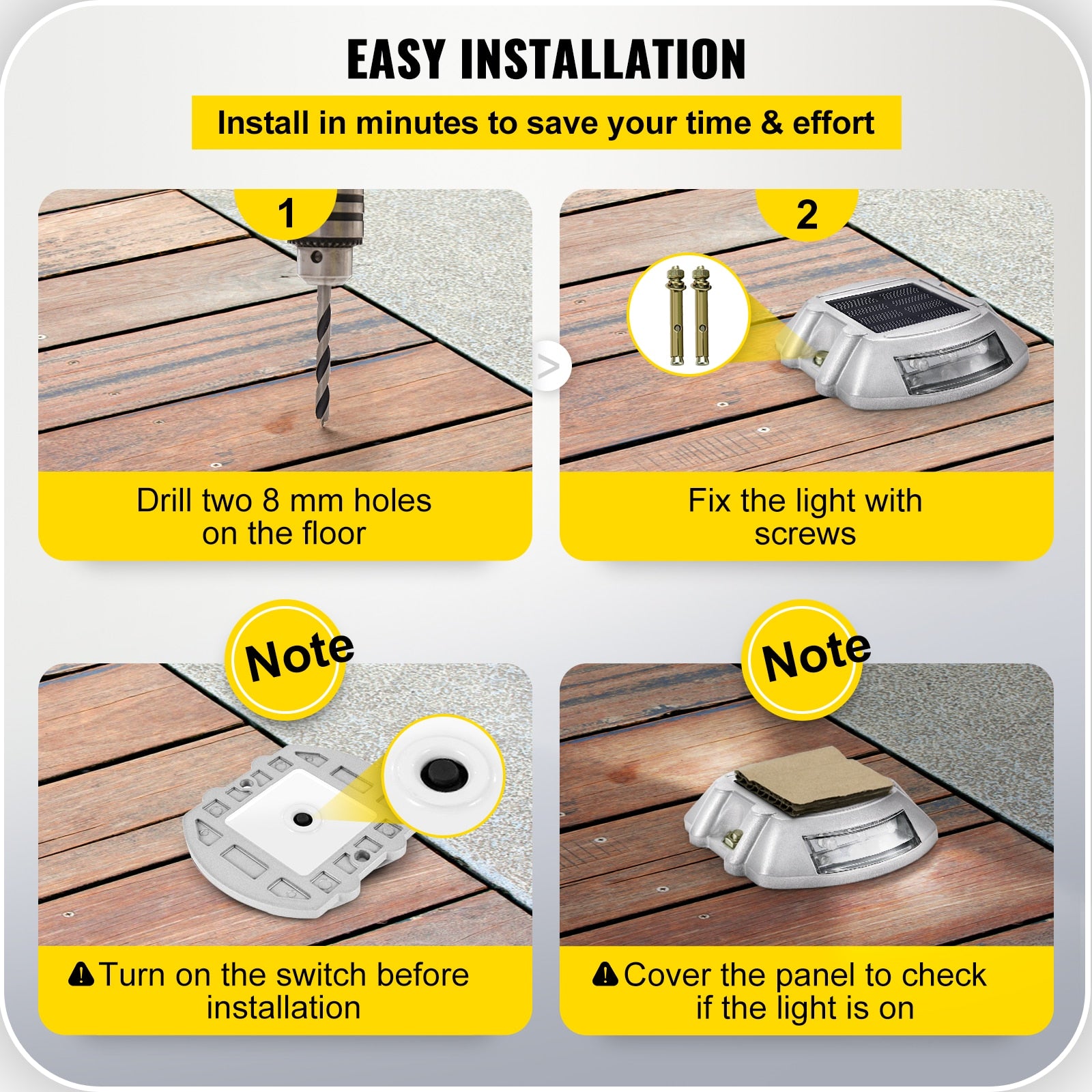 VEVOR Solar Dock Lights Deck Driveway Lights Outdoor Waterproof Wireless 6 LEDs image 5