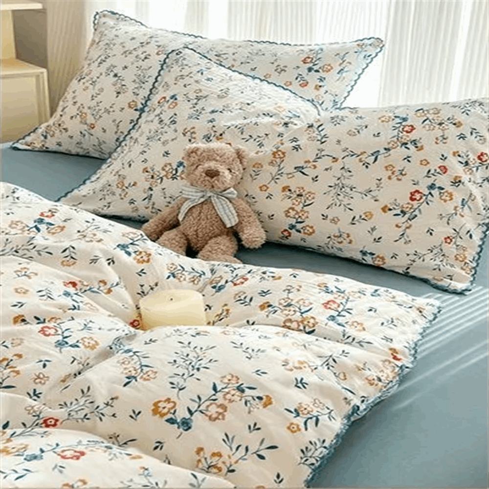 Korean Style Bedding Set Fresh Botanical Kids Adults Leaves Flower Washed Cotto image 6