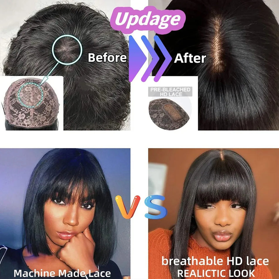 Wiggogo Middle Part 3X1 Hd Lace Wig Short Bob Wigs Bone Straight Human Hair Wig image 1